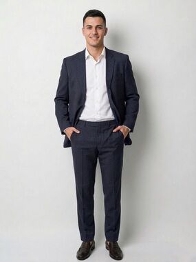 153 HUGO BOSS Men's Huge4/ Genius 3 Two-Piece Suit [Blazer + Pant] - Blue, 46R